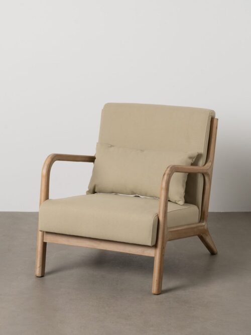 Fauteuil Naturel-Beige Tissu-Bois Ixia 66 cm