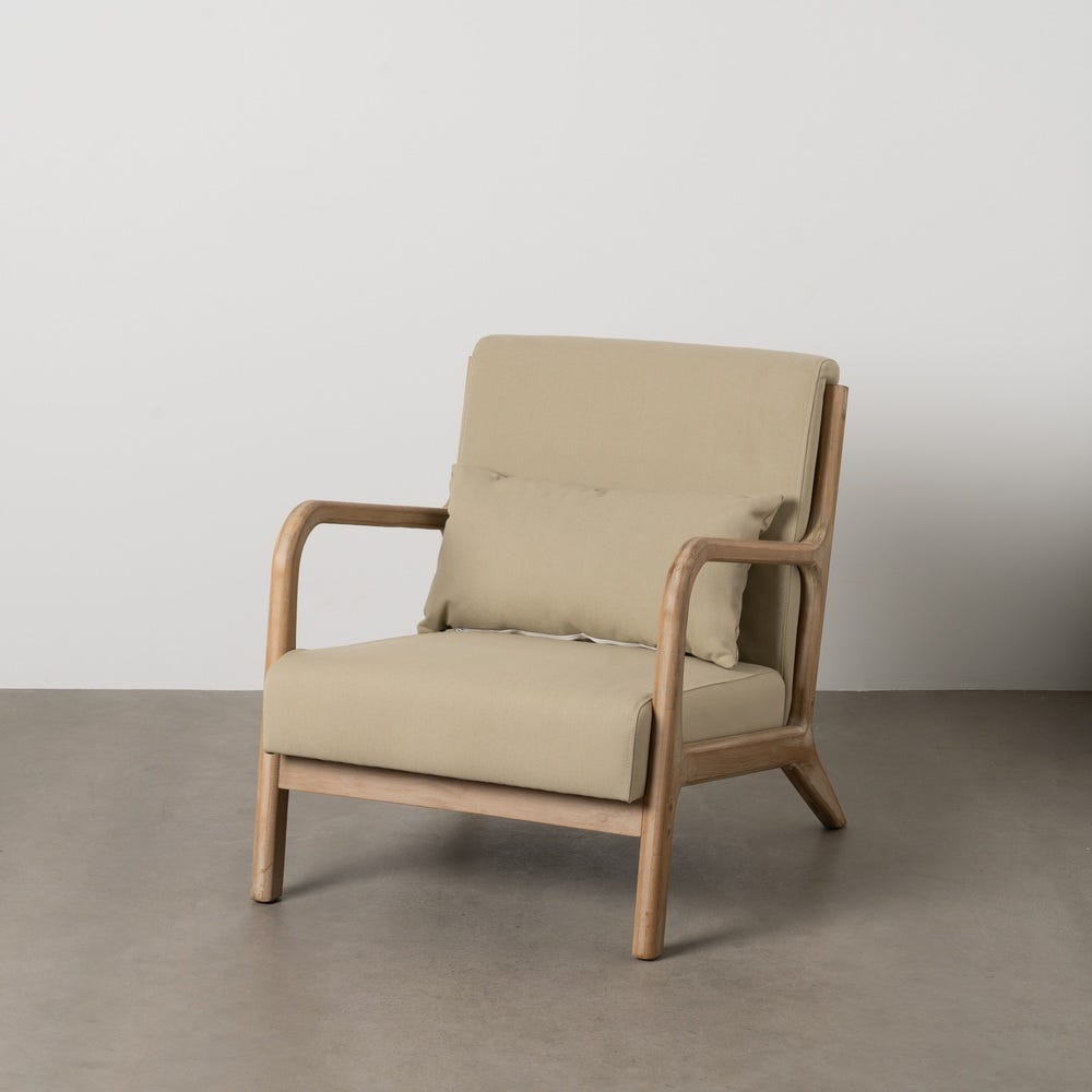 Fauteuil Naturel-Beige Tissu-Bois Ixia 66 cm