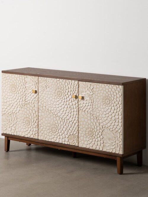 Buffet 3 Portes Pin Massif Façades Sculptées Ixia 135cm
