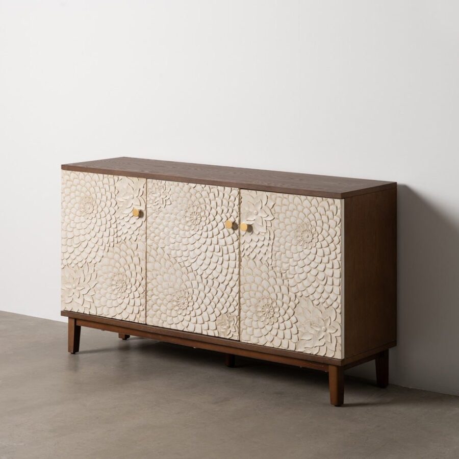 Buffet 3 Portes Pin Massif Façades Sculptées Ixia 135cm