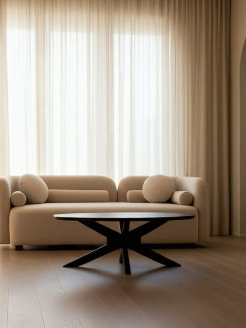Canapé 3 Places Beige Tissu-Bois Ixia 223 cm