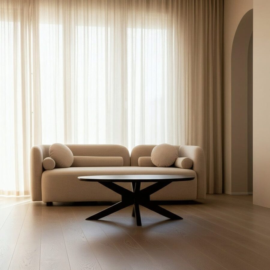 Canapé 3 Places Beige Tissu-Bois Ixia 223 cm