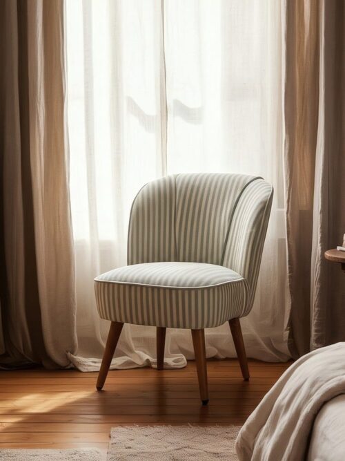 Fauteuil Rayures Vert Bois D' Hévéa Ixia