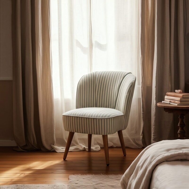 Fauteuil Rayures Vert Bois D' Hévéa Ixia