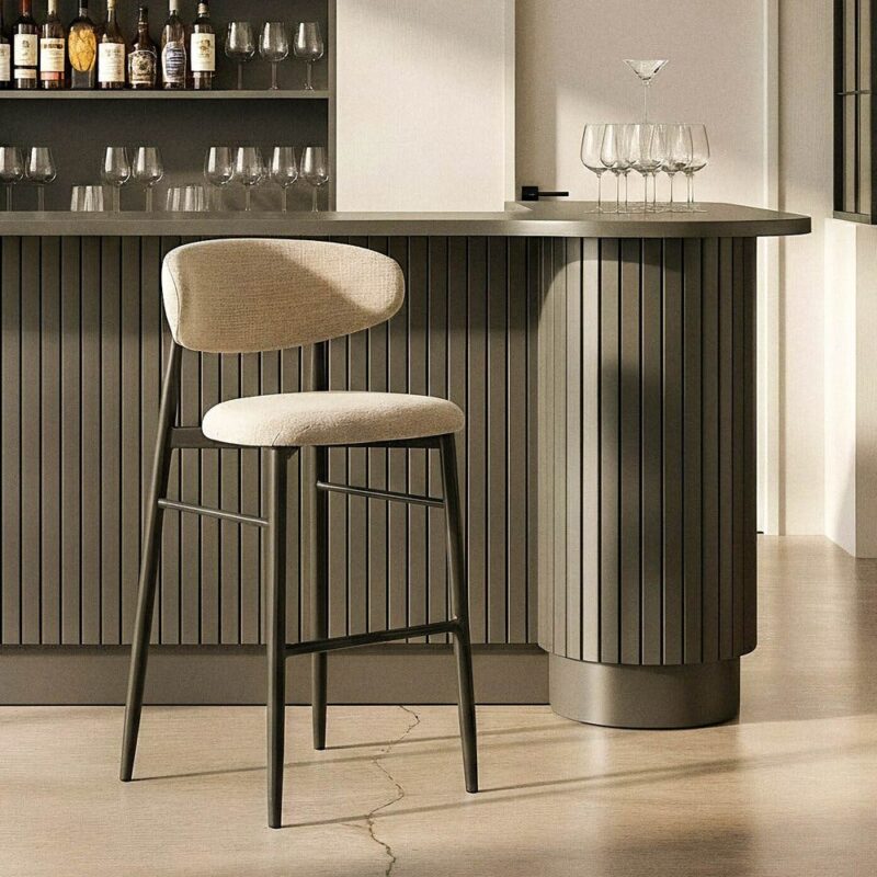 Tabouret 75Cm Gris Tissu-Métal Ixia 54 cm