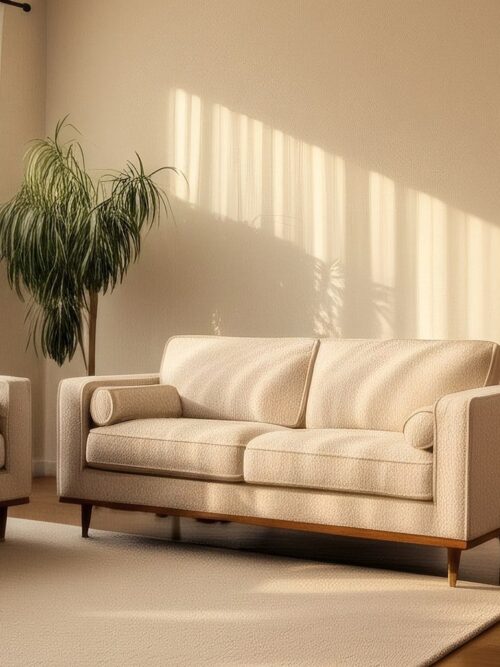 Canapé 2 Places Beige Tissu-Bois Ixia 172 cm