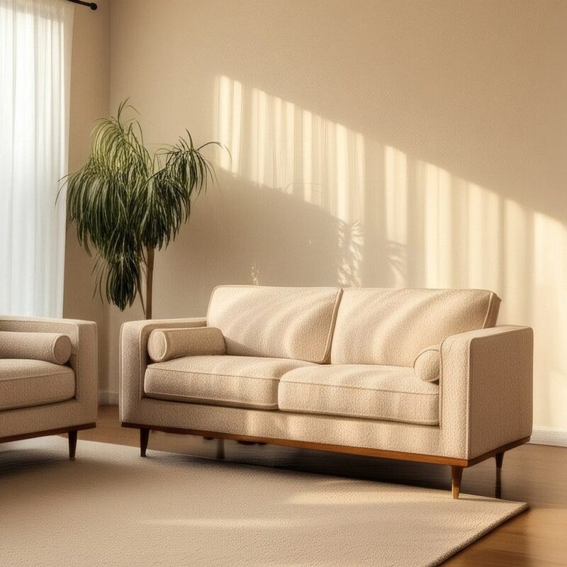 Canapé 2 Places Beige Tissu-Bois Ixia 172 cm