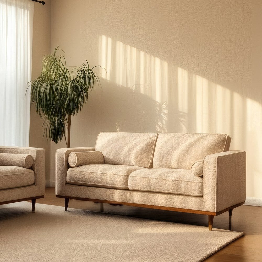 Canapé 2 Places Beige Tissu-Bois Ixia 172 cm