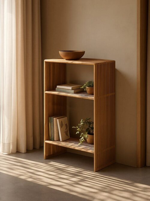 Meuble D'appoint Teck Massif Lattes Verticales Ixia 86cm