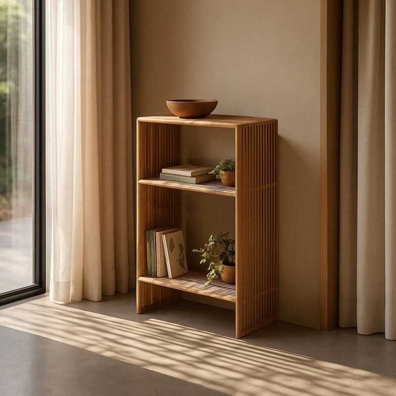 Meuble D'appoint Teck Massif Lattes Verticales Ixia 86cm