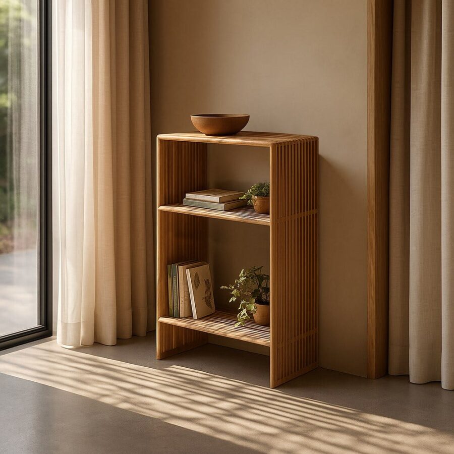 Meuble D&rsquo;appoint Teck Massif Lattes Verticales Ixia 86cm