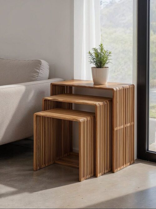 Lot De Trois Tables Gigognes Teck Recyclé Ixia 65cm