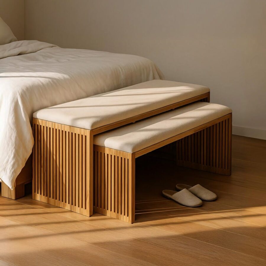 Banc Gigogne Teck Massif Recyclé Lattes Verticales Ixia 115cm