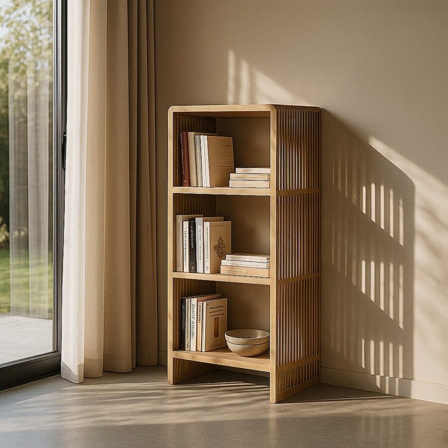 Bibliothèque Ouverte Teck Recyclé Lattes Verticales Ixia 116cm