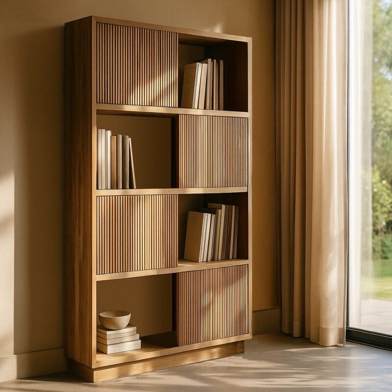 Bibliothèque Teck Massif Recyclé Portes Lattes Ixia 168cm