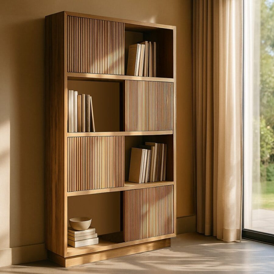 Bibliothèque Teck Massif Recyclé Portes Lattes Ixia 168cm