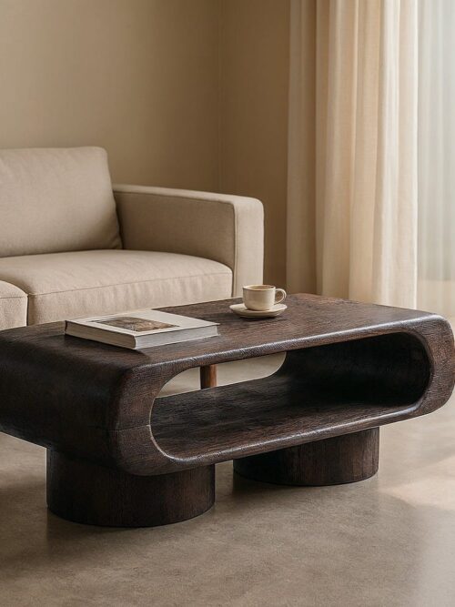 Meuble TV Manguier Chocolat Brutaliste Ixia 122cm