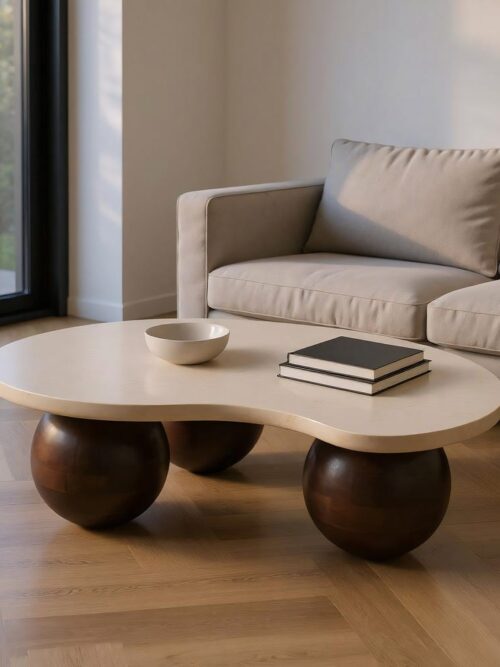 Table Basse Manguier Marbre Brutaliste Ixia 107cm