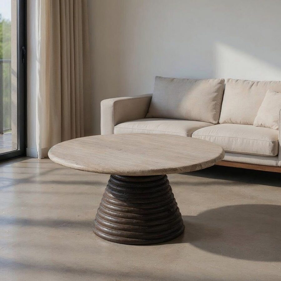 Table Basse Marbre/Bois Ixia 90 cm