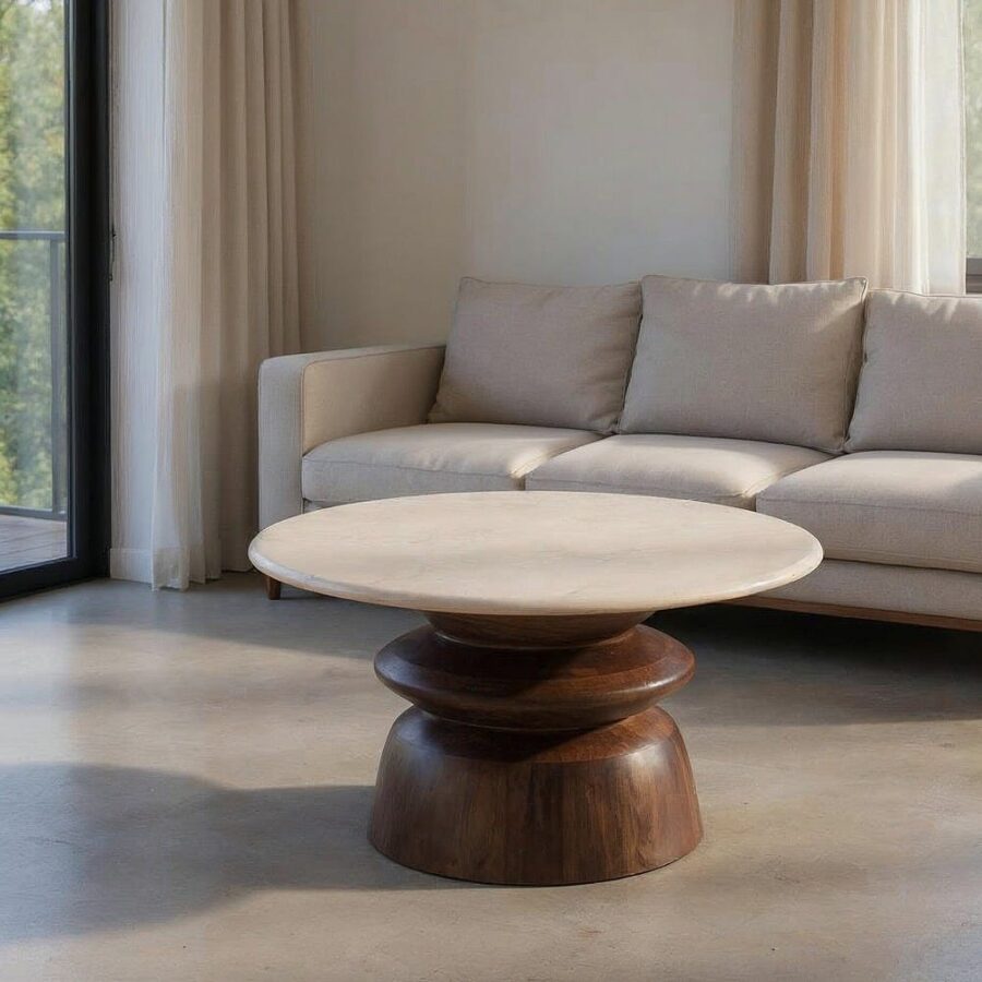 Table Basse Marbre/Bois Ixia 75 cm