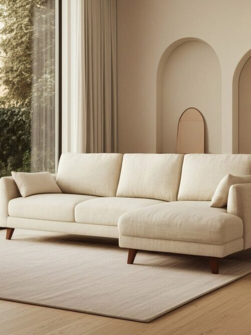 Chaise Longue Canapé Beige Tissu-Bois Ixia