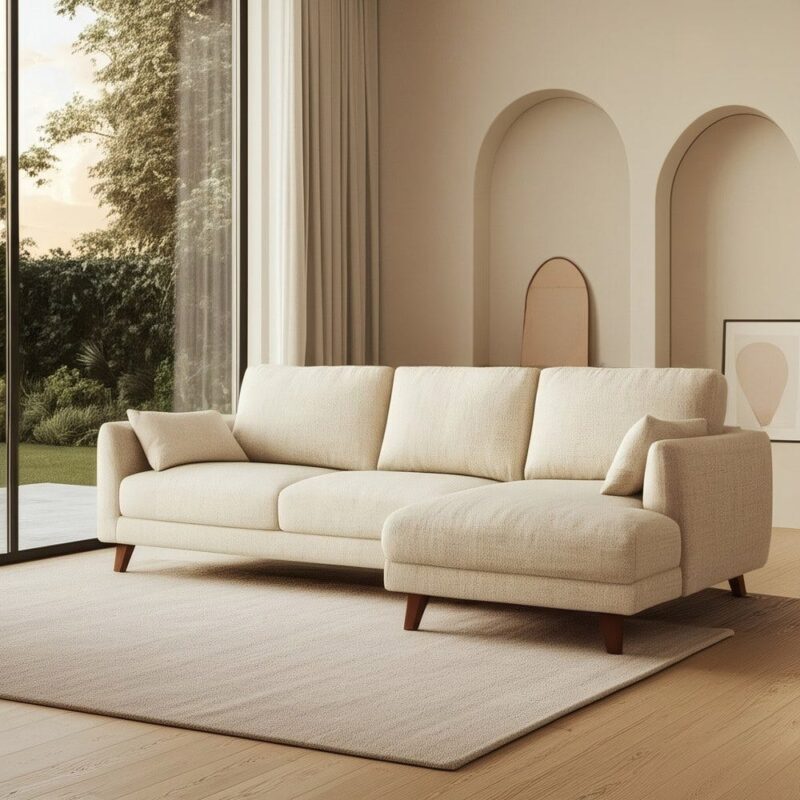 Chaise Longue Canapé Beige Tissu-Bois Ixia
