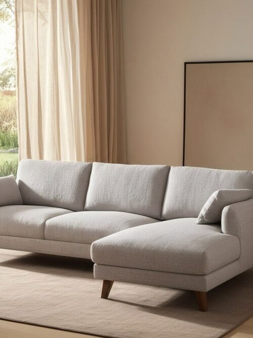 Chaise Longue Canapé Gris Tissu-Bois Ixia