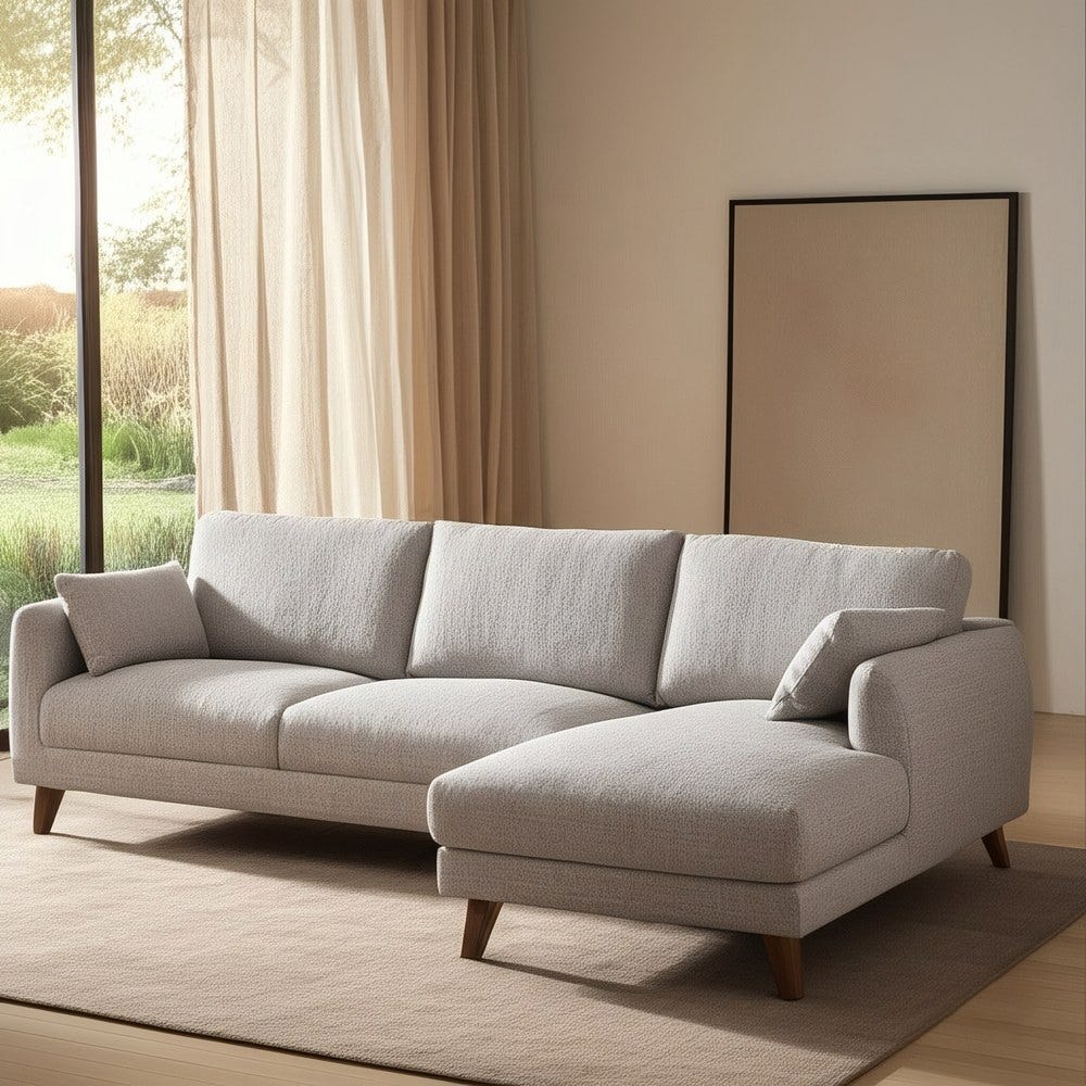 Chaise Longue Canapé Gris Tissu-Bois Ixia
