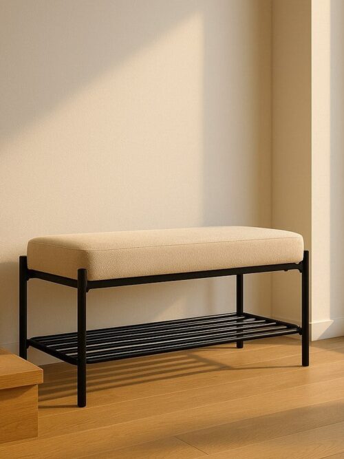 Banc Beige Tissu-Métal Ixia 91 cm