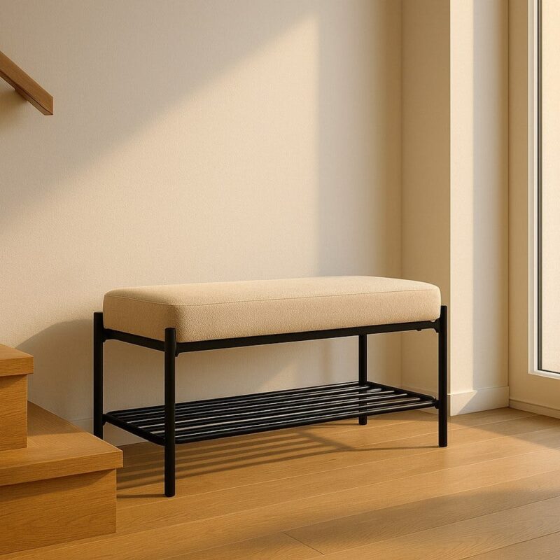 Banc Beige Tissu-Métal Ixia 91 cm
