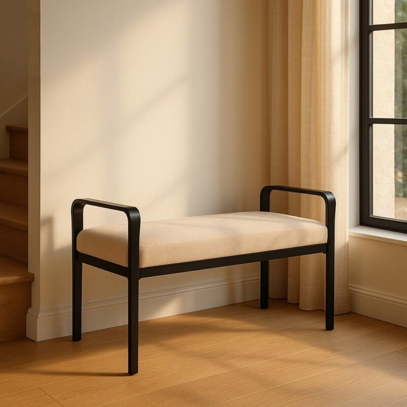 Banc Beige Tissu-Métal Ixia 121 cm