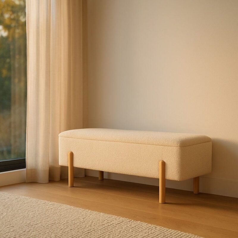 Banc Malle Crème Tissu Ixia 122 cm