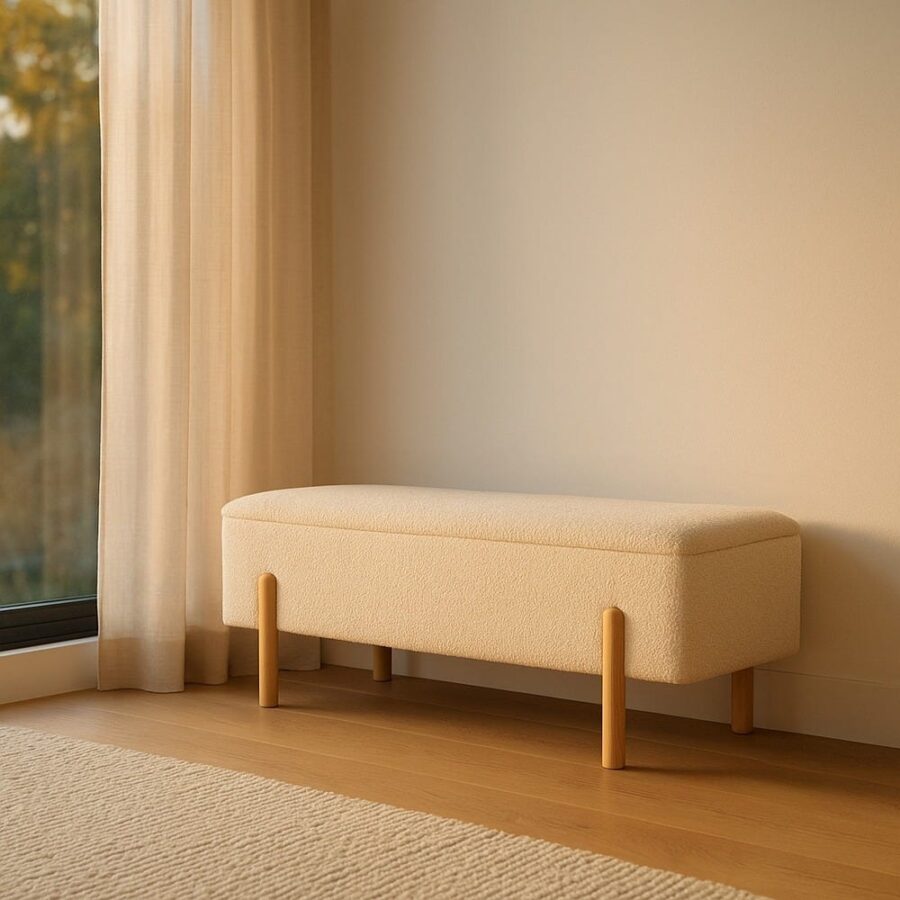 Banc Malle Crème Tissu Ixia 122 cm
