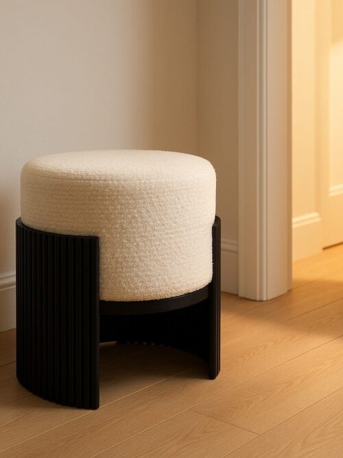 Pouf Blanc-Noire Tissu Ixia