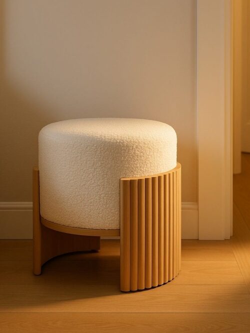 Pouf Blanc-Naturel Tissu Ixia