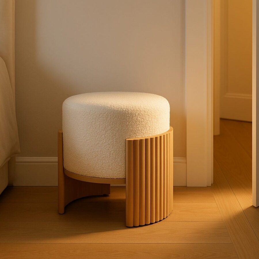 Pouf Blanc-Naturel Tissu Ixia