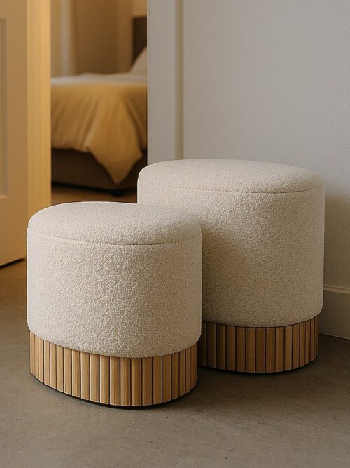 S/2 Pouf Malle Crème Tissu Ixia