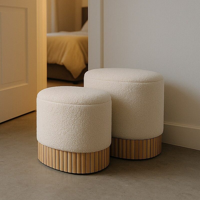 S/2 Pouf Malle Crème Tissu Ixia