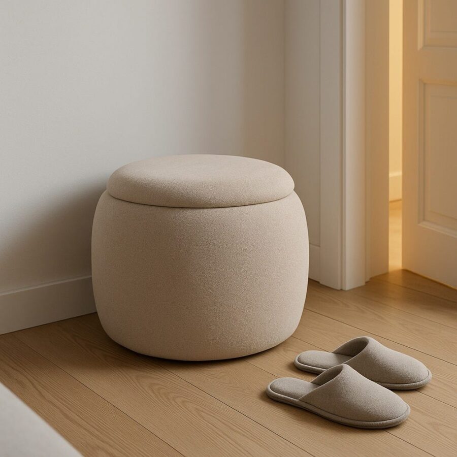 Pouf Malle Beige Tissu Ixia