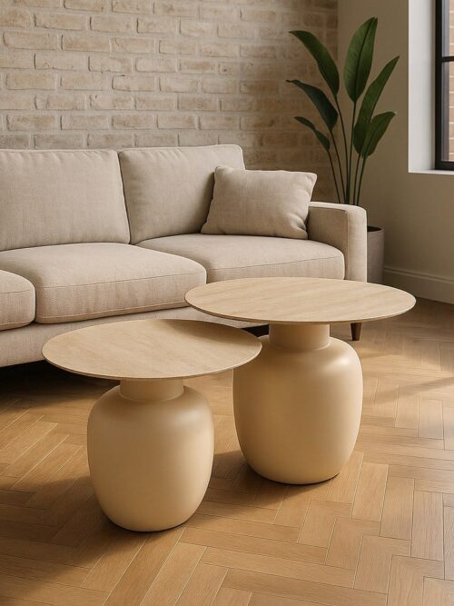 Table d'Appoint Céramique Sable Creme Ixia 60cm