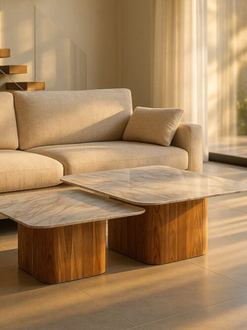 Table Basse Acacia Bois-marbre Ixia 100cm