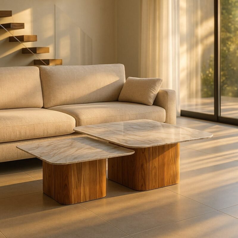 Table Basse Acacia Bois-marbre Ixia 100cm
