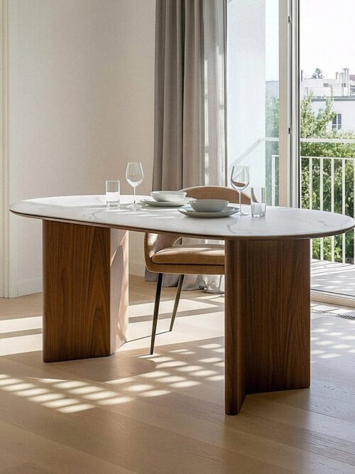 Table à Manger Marbre Blanc-brun Ixia 180cm
