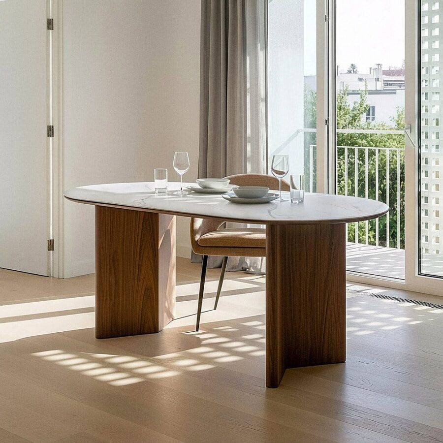 Table à Manger Marbre Blanc-brun Ixia 180cm