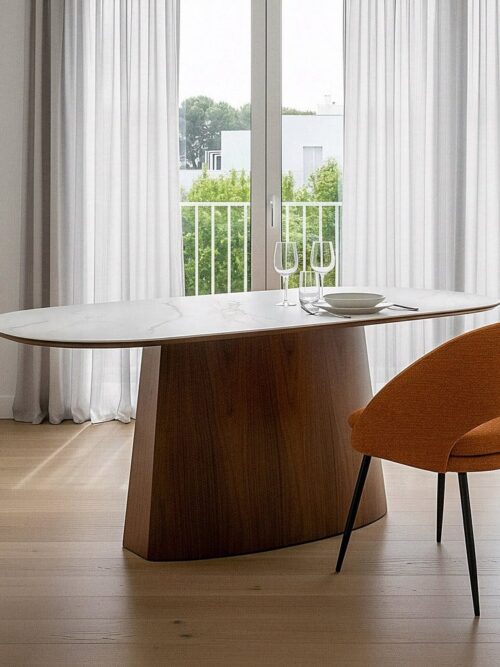 Table à Manger Marbre Blanc-brun Ixia 180cm