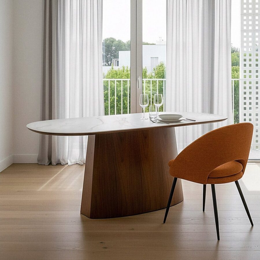 Table à Manger Marbre Blanc-brun Ixia 180cm