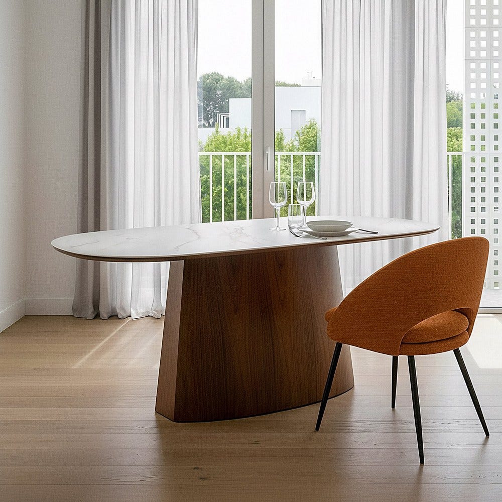 Table à Manger Marbre Blanc-brun Ixia 180cm