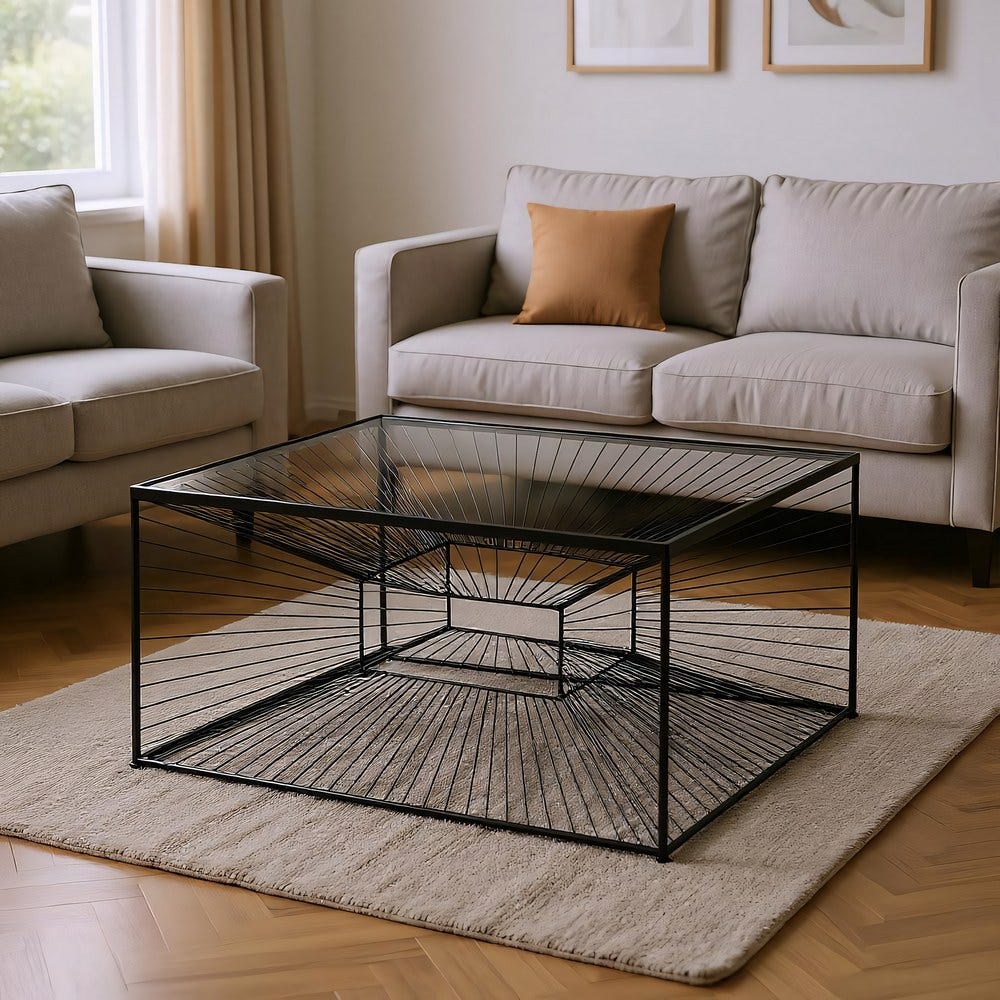 Table Basse Noir Métal-Cristal Ixia