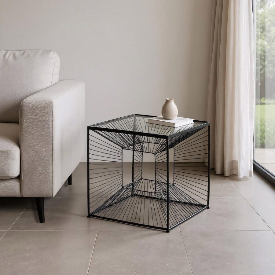 Petit Table Noir Métal-Cristal Ixia