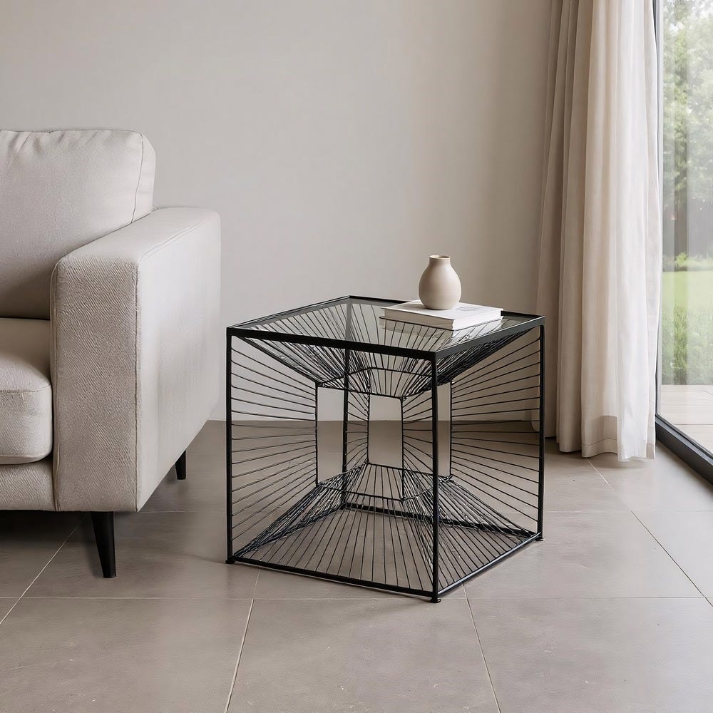 Petit Table Noir Métal-Cristal Ixia